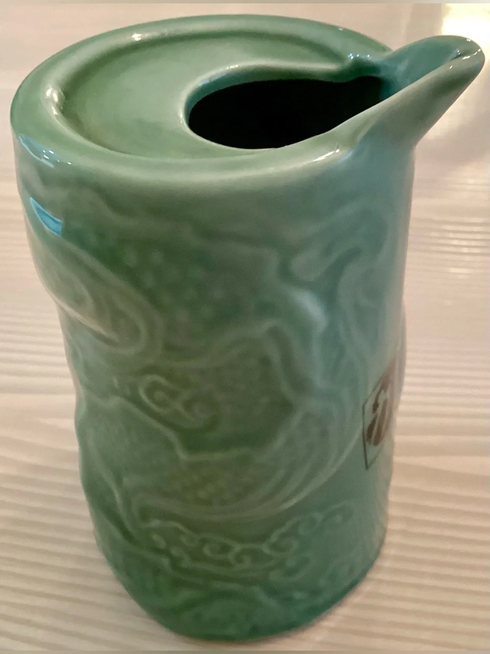 Vintage Japanese Celadon Dragon Vase Brush Pot Ceramic Green 4.5